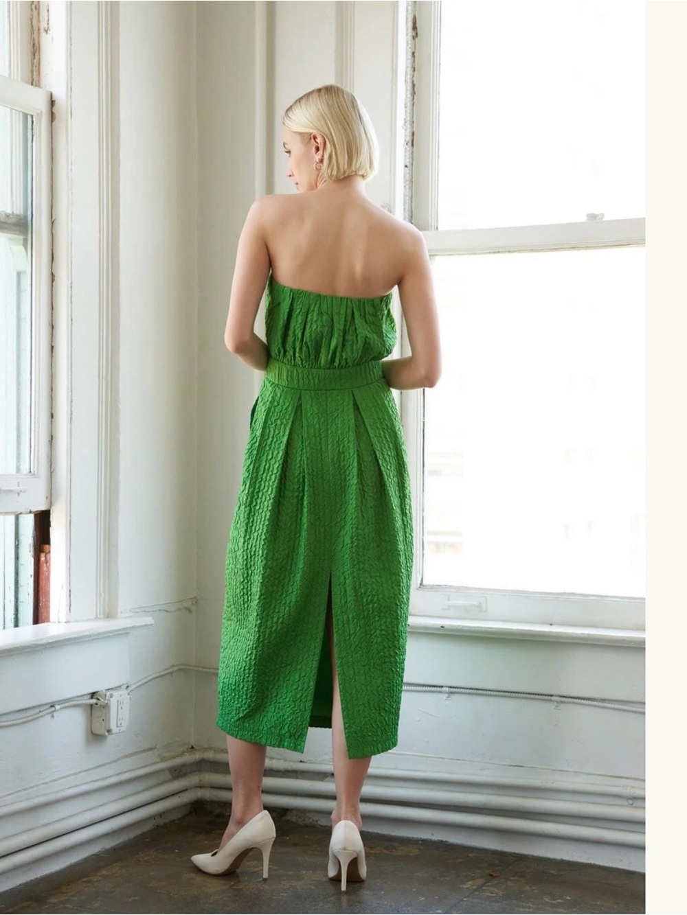 Flying Tomato Strapless Textured Bright Green Midi Dress - Picture 2 of 2